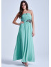 Chiffon Strapless Beads Long Prom Dress 